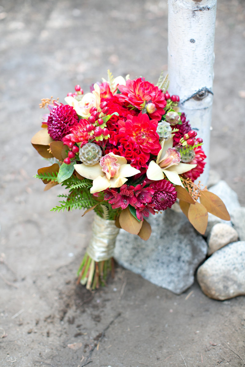 Red and yellow flower wedding bouquet for bride