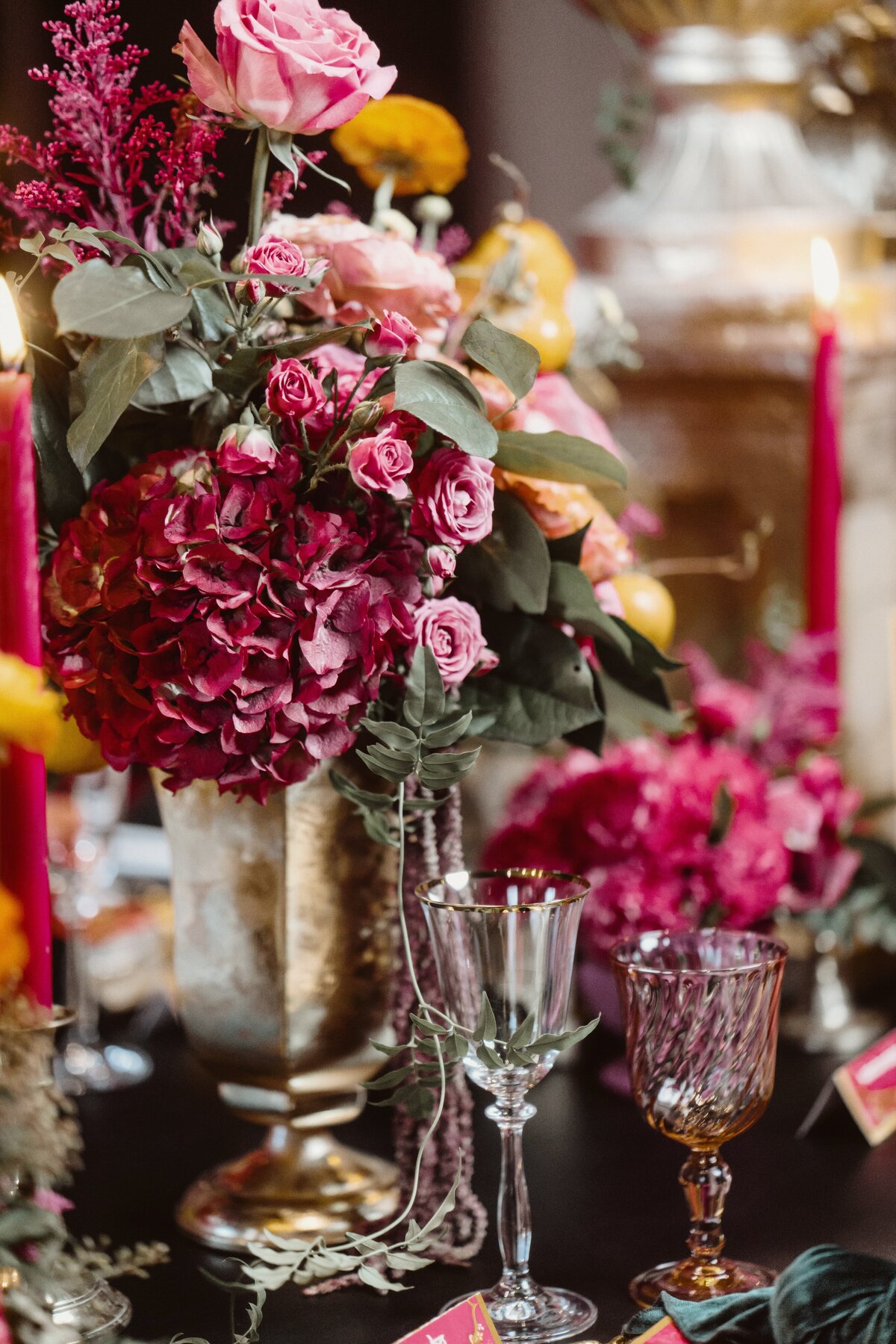 red-pink-orange-gold-sangeet-decor-flowers-23