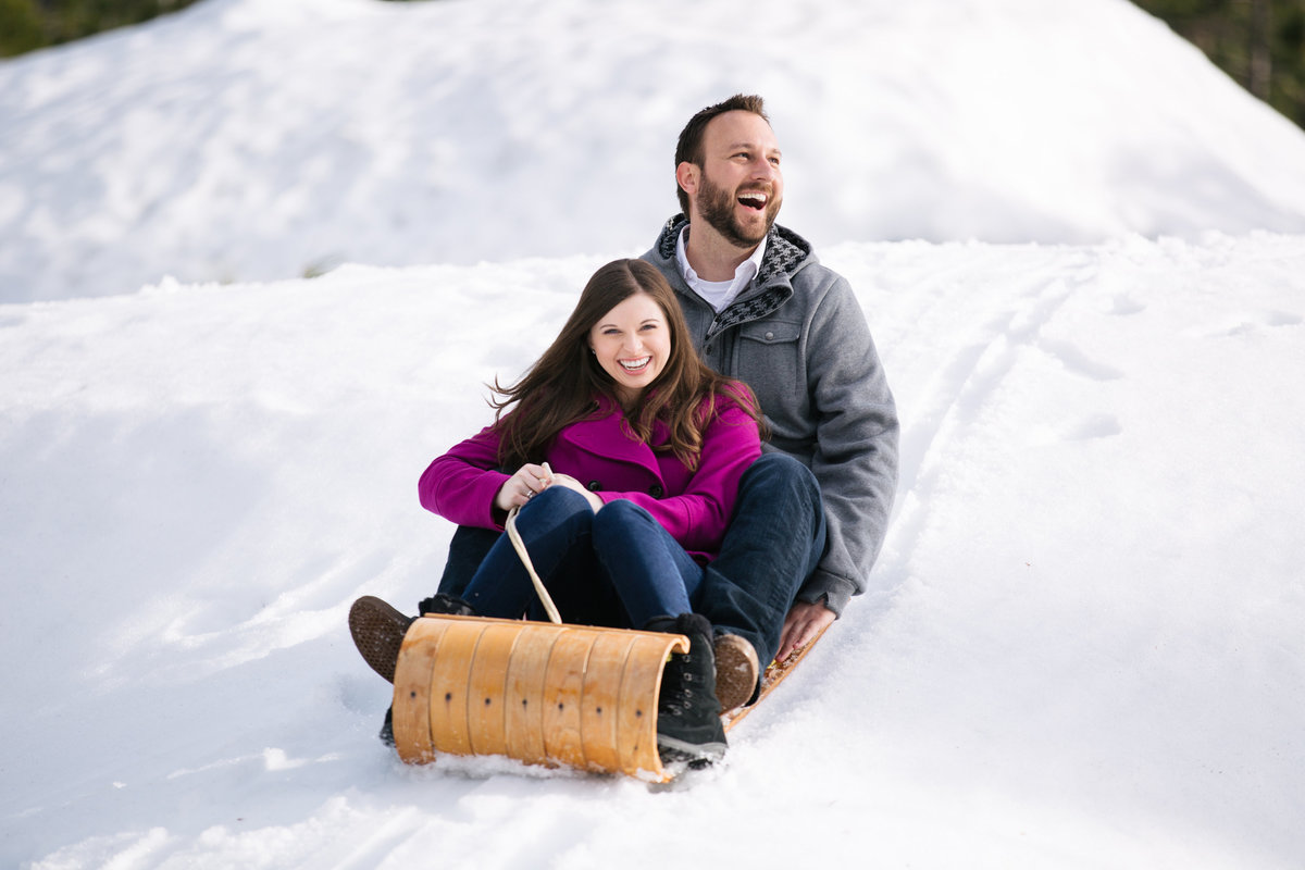 snowy engagement session lake tahoe