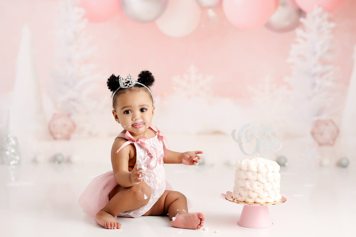 Baby on Pink Background Cake Smash