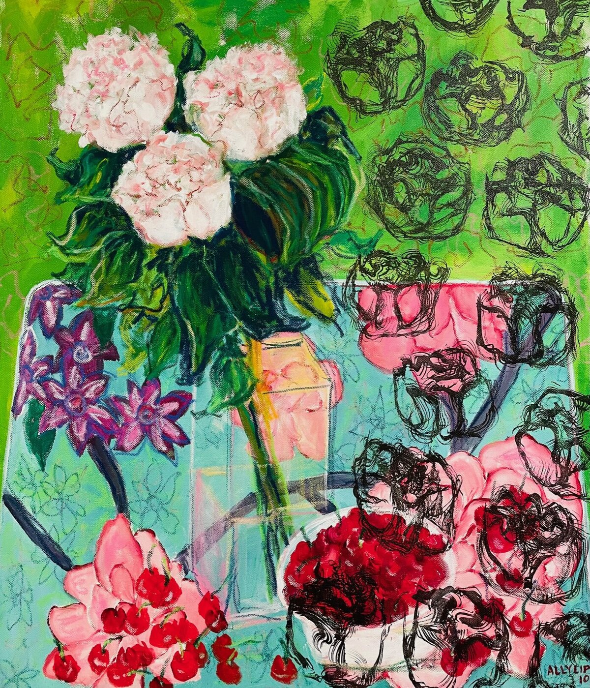 Peonies and cherries