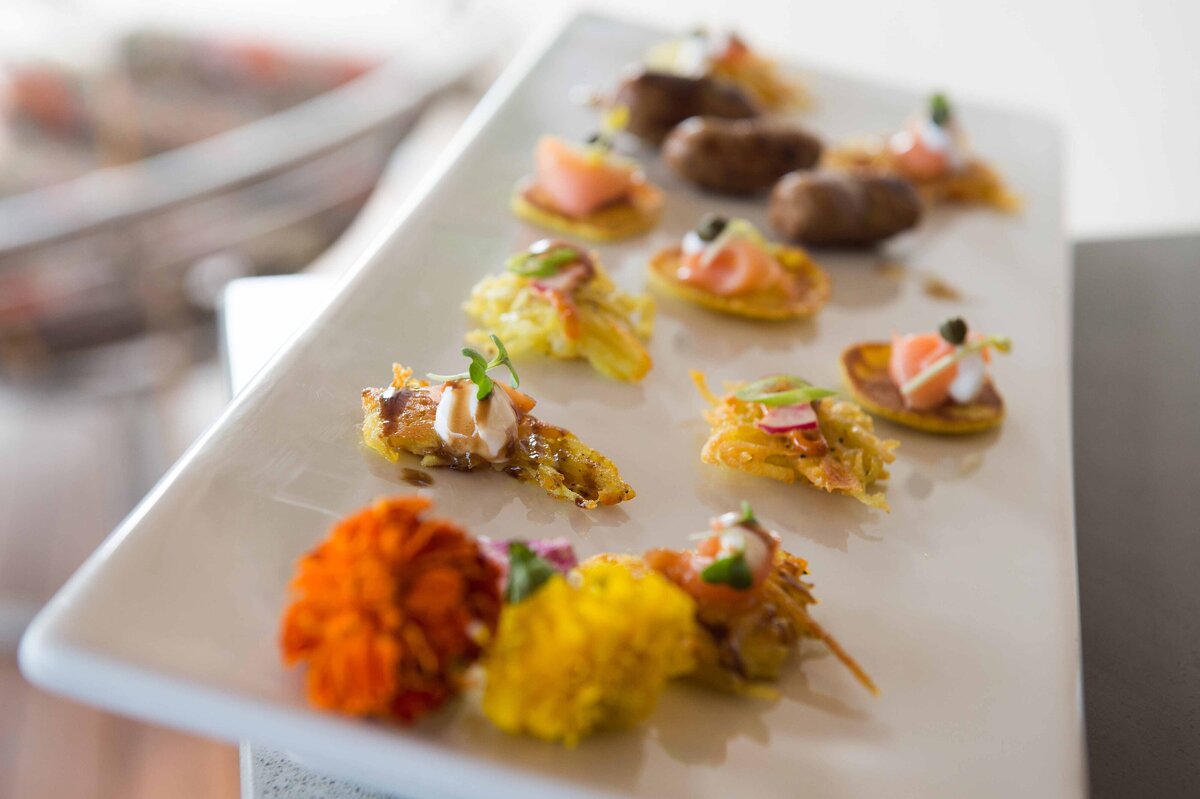 Fancy Hors d'oeuvres shot on plate for catering service