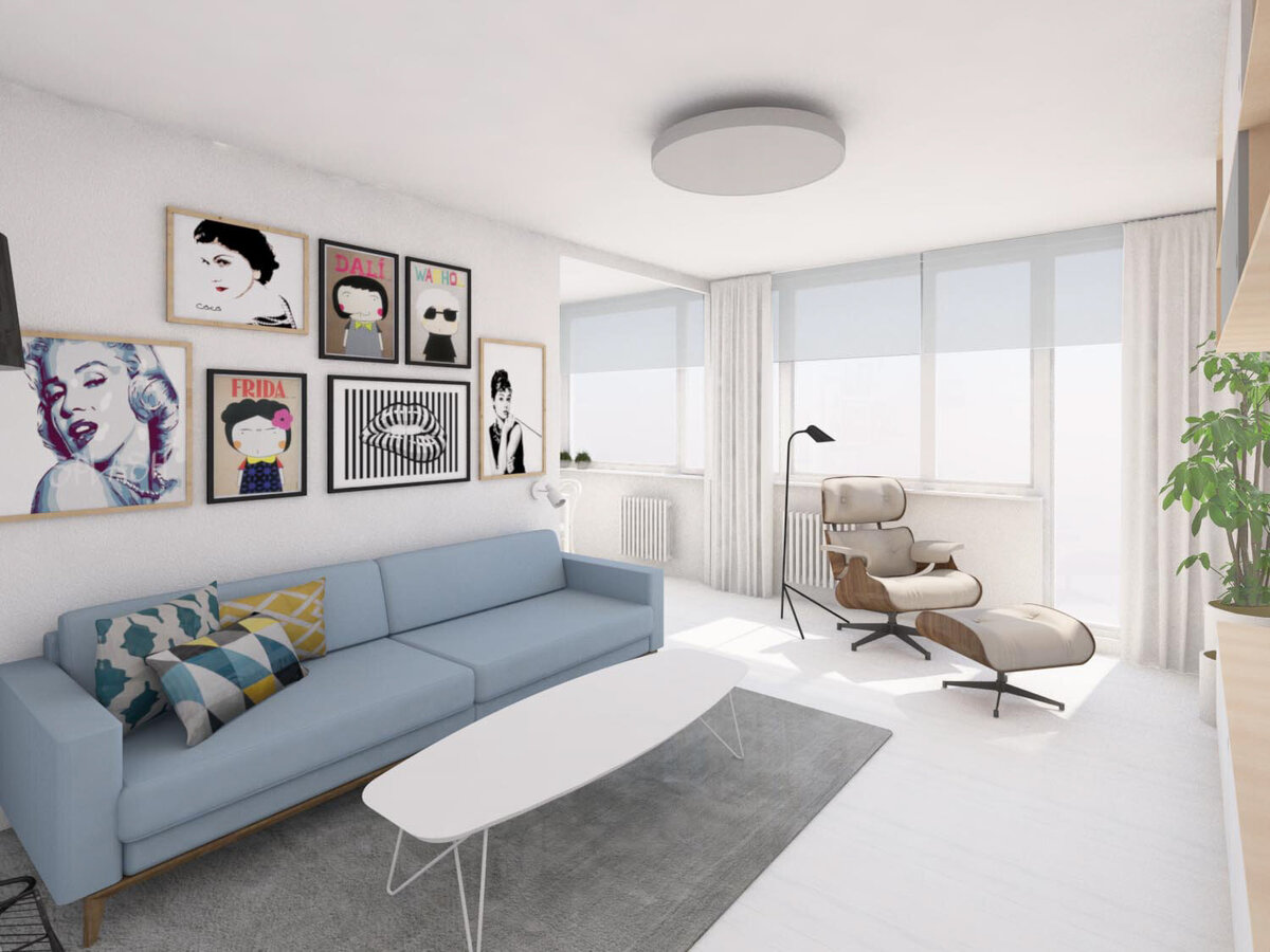 návrh interiéru panelového bytu pohled do obývacího pokoje