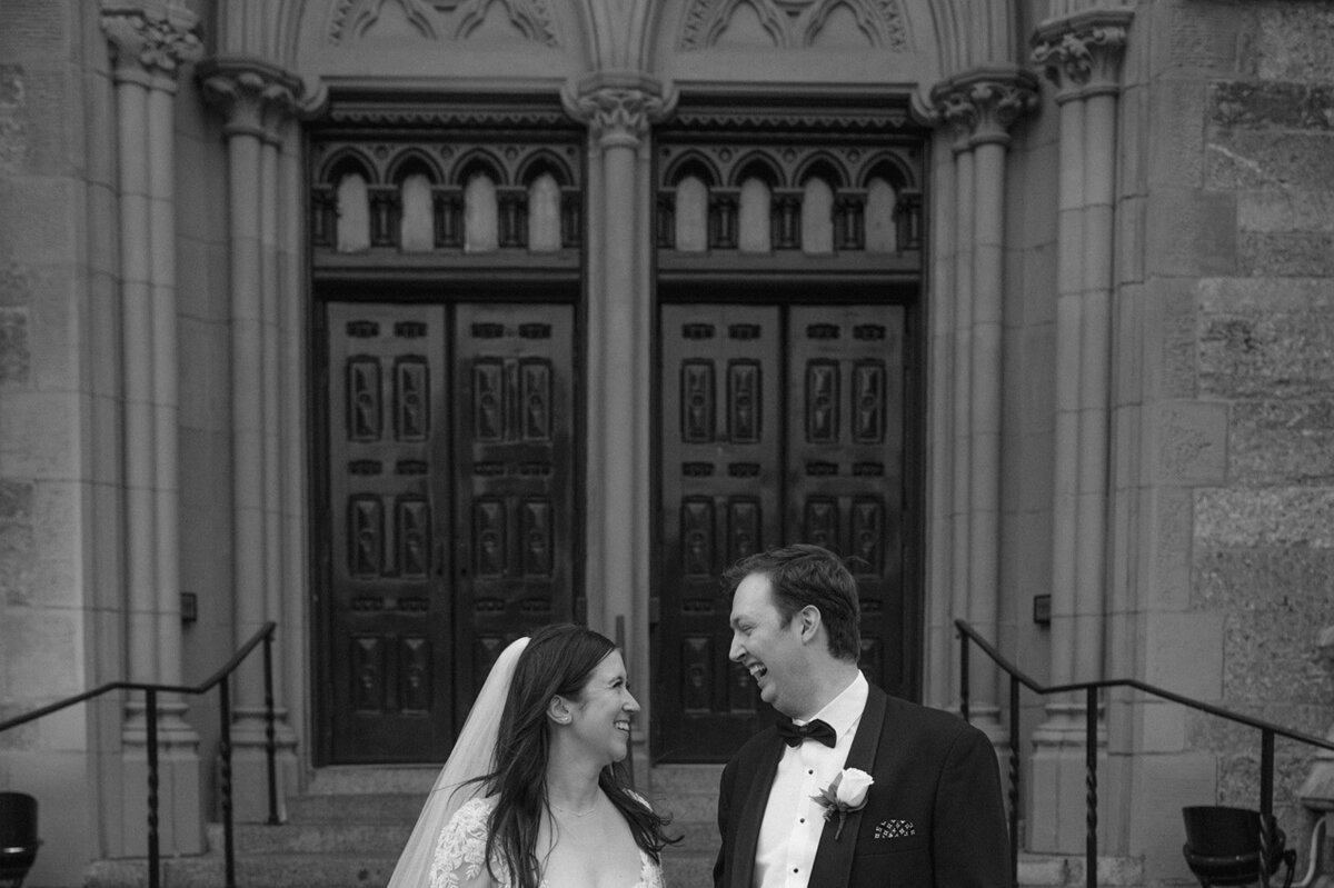 bride and groom smiling after their wedding ceremony in boston