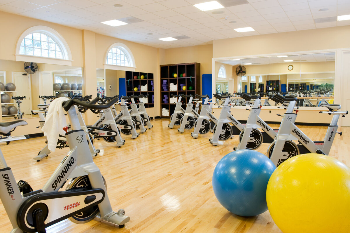 interior view of the group fitness room at Congressional Country Club