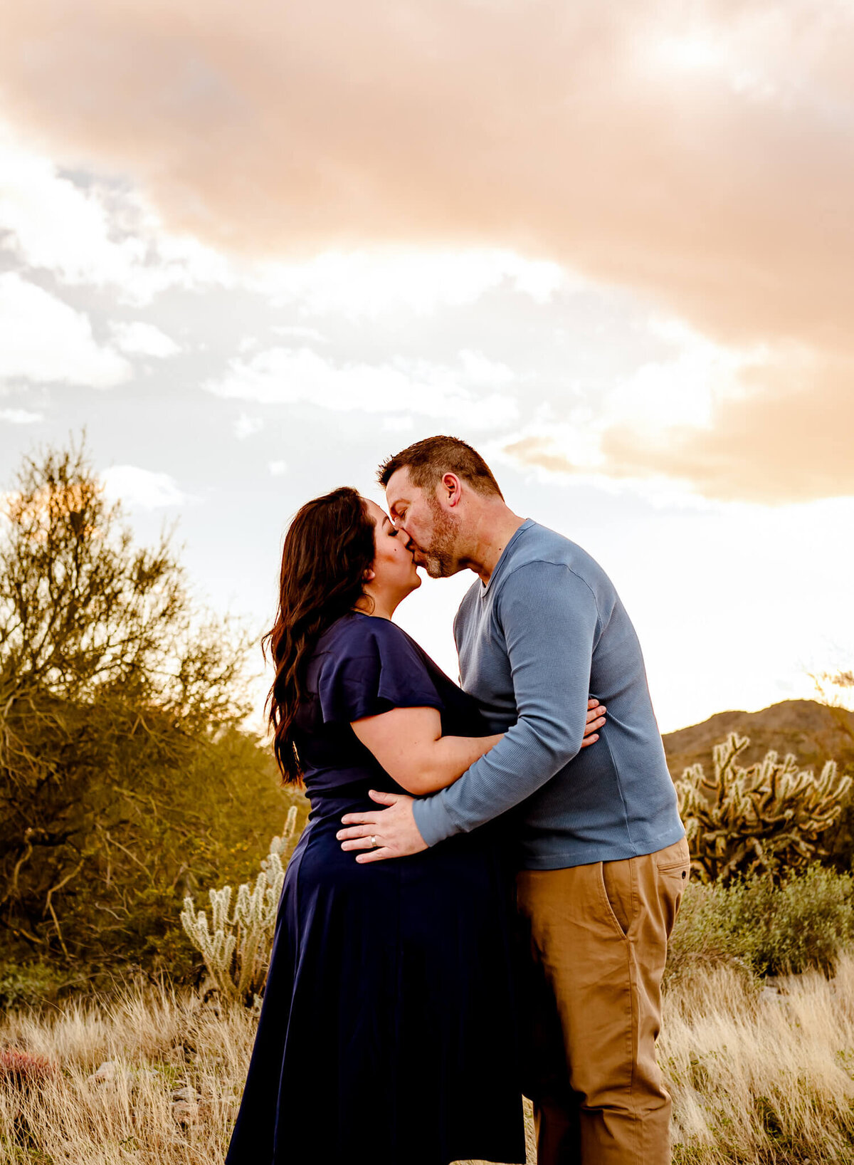 Arizona couple kissing for family portraits by Cactus & Pine Photography LLC