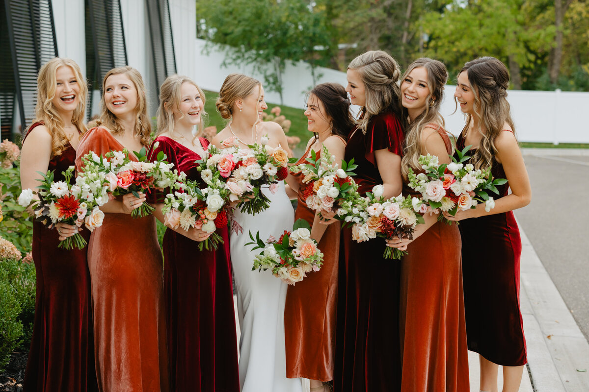 rust colored bridesmaid dresses, studio fleurette, colorful  hutton houe wedding