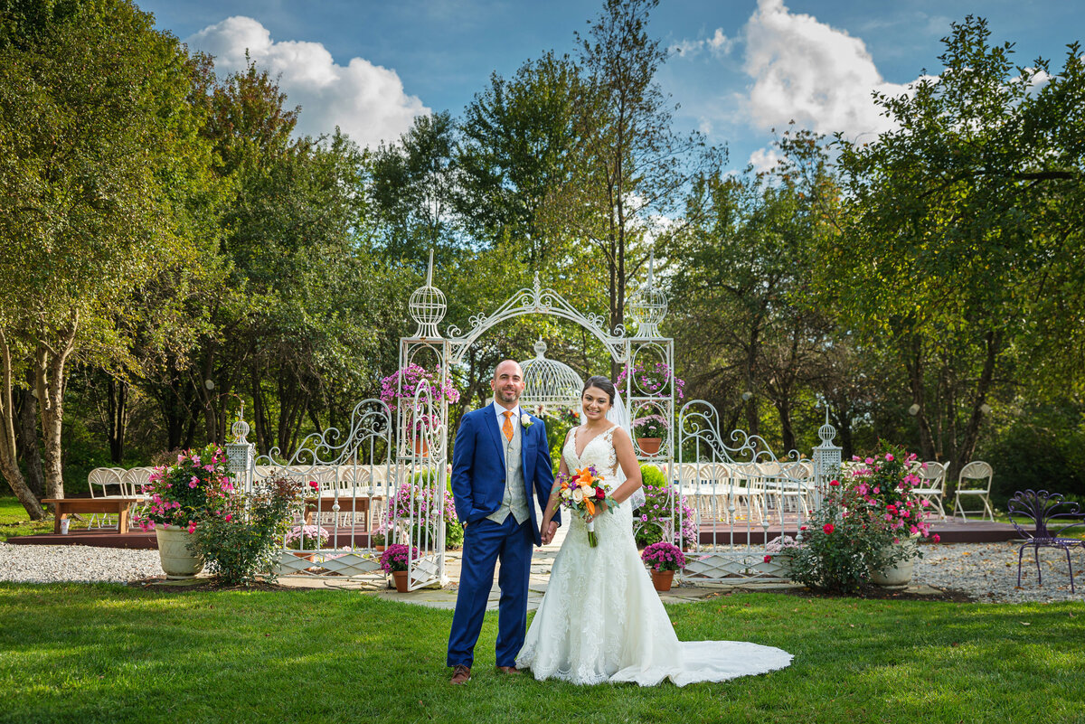 Bride and groom after ceremony at Whispering Trees Manor.
