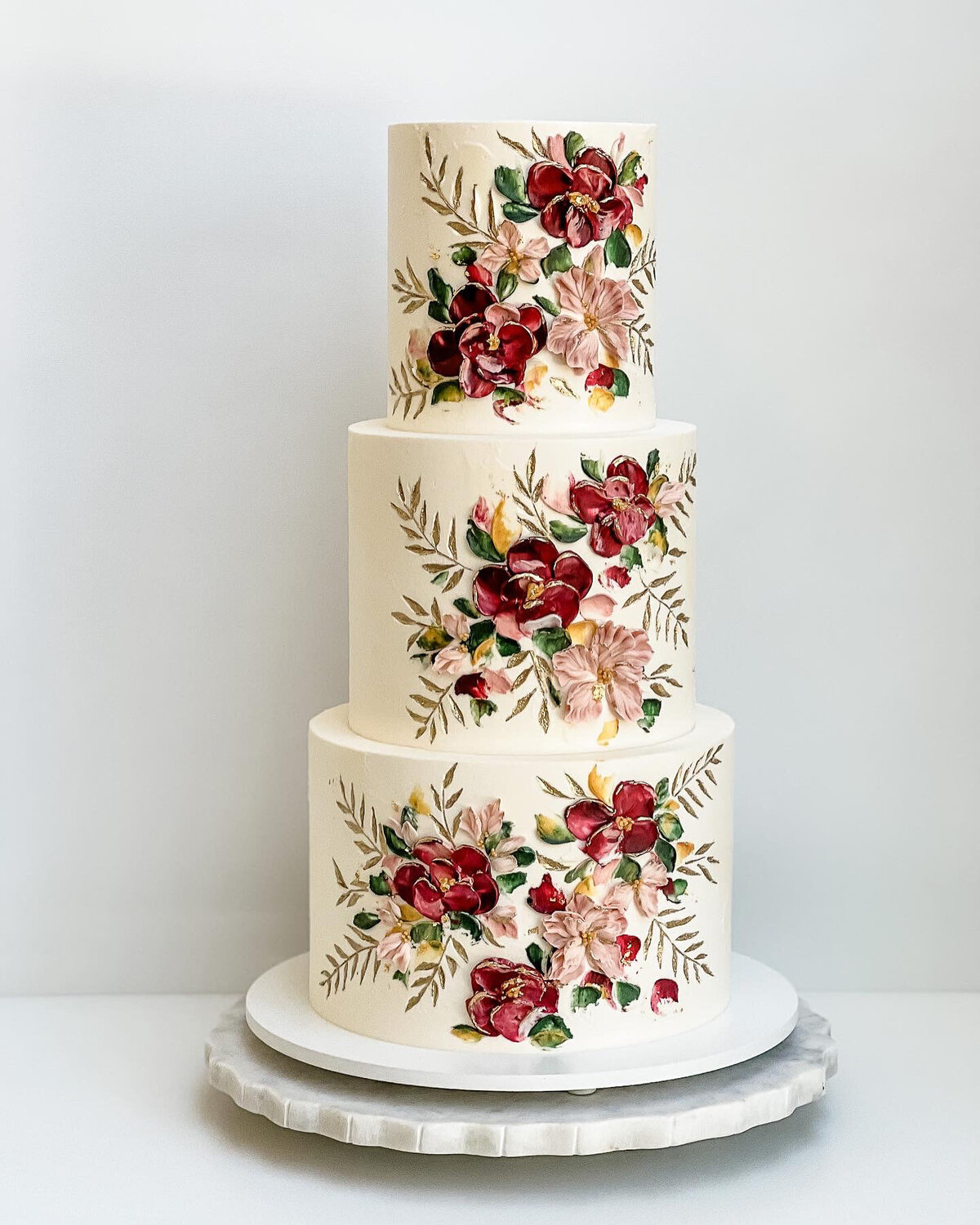 painted  buttercream flower wedding cake