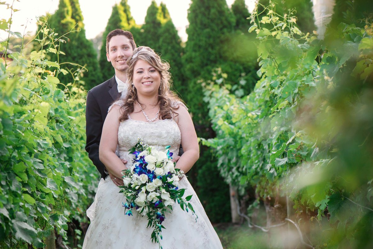Bride and groom at the vineyard of Giorgio's Baiting Hollow