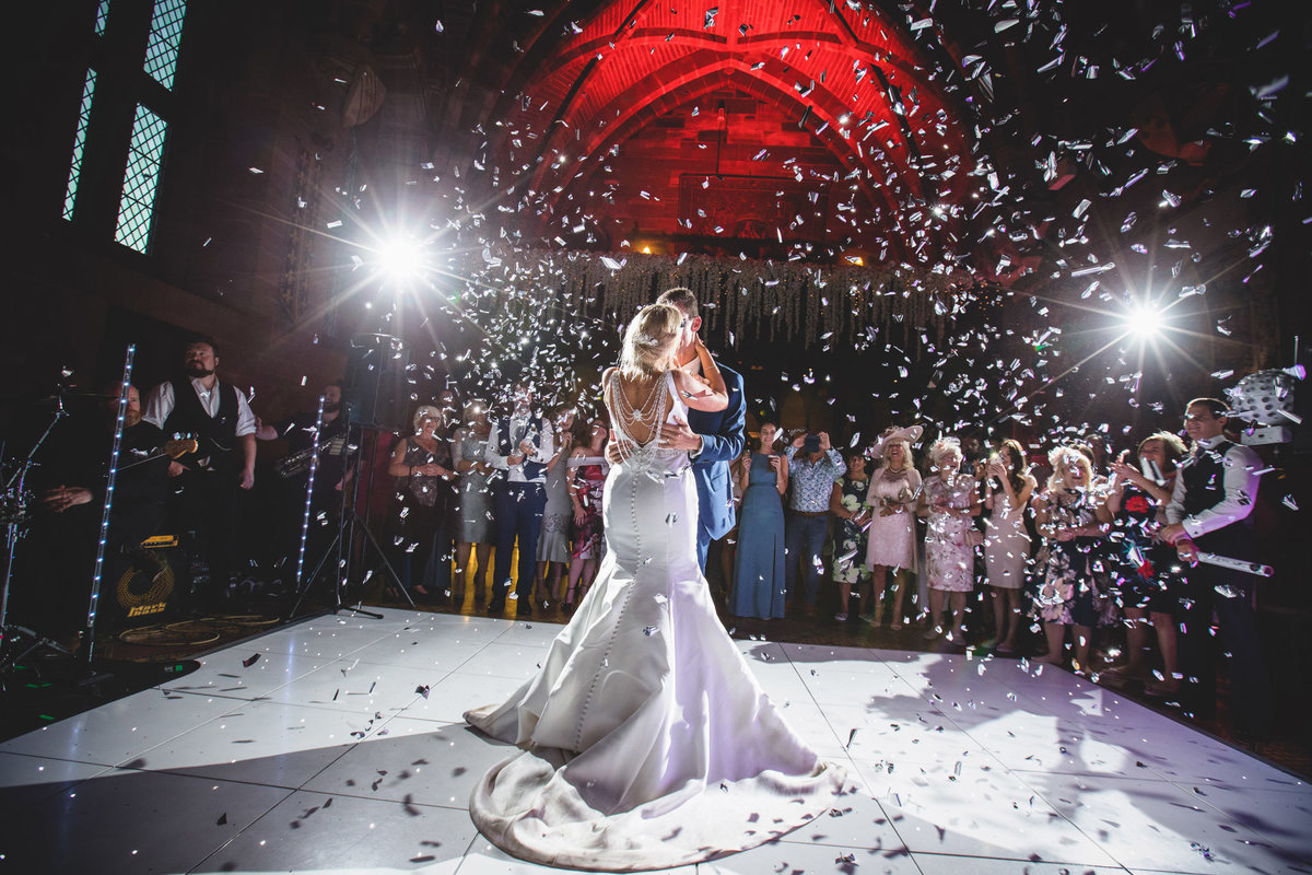 confetti during the first dance at peckforton castle
