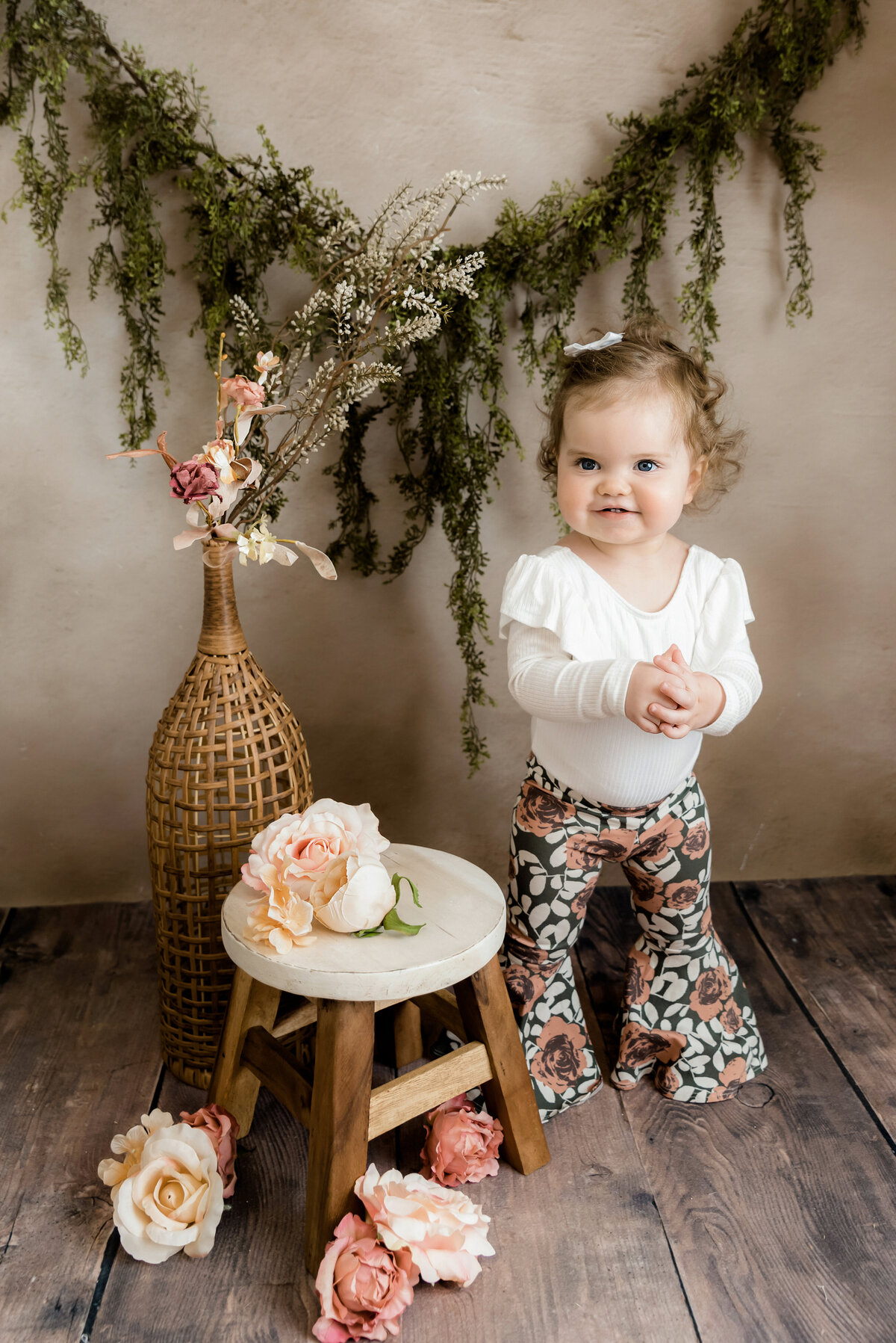 one year old birthday session with a boho vibe
