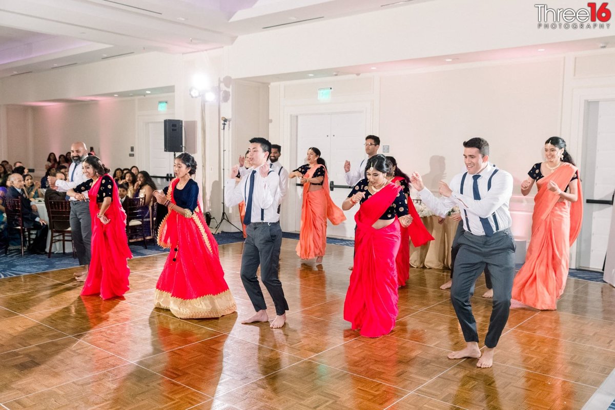 A synchronized Indian tradition wedding reception dance