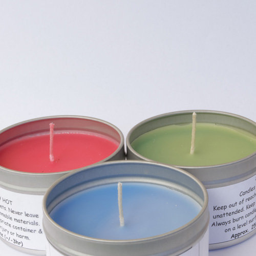 coloured tin soy candles