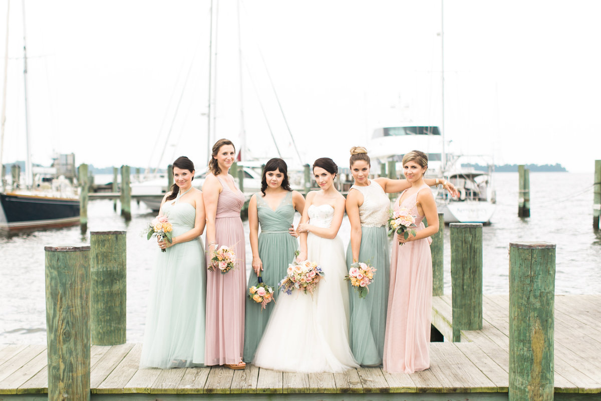 Sassy Bridesmaids on the docks of Annapolis Maritime Museum wedding