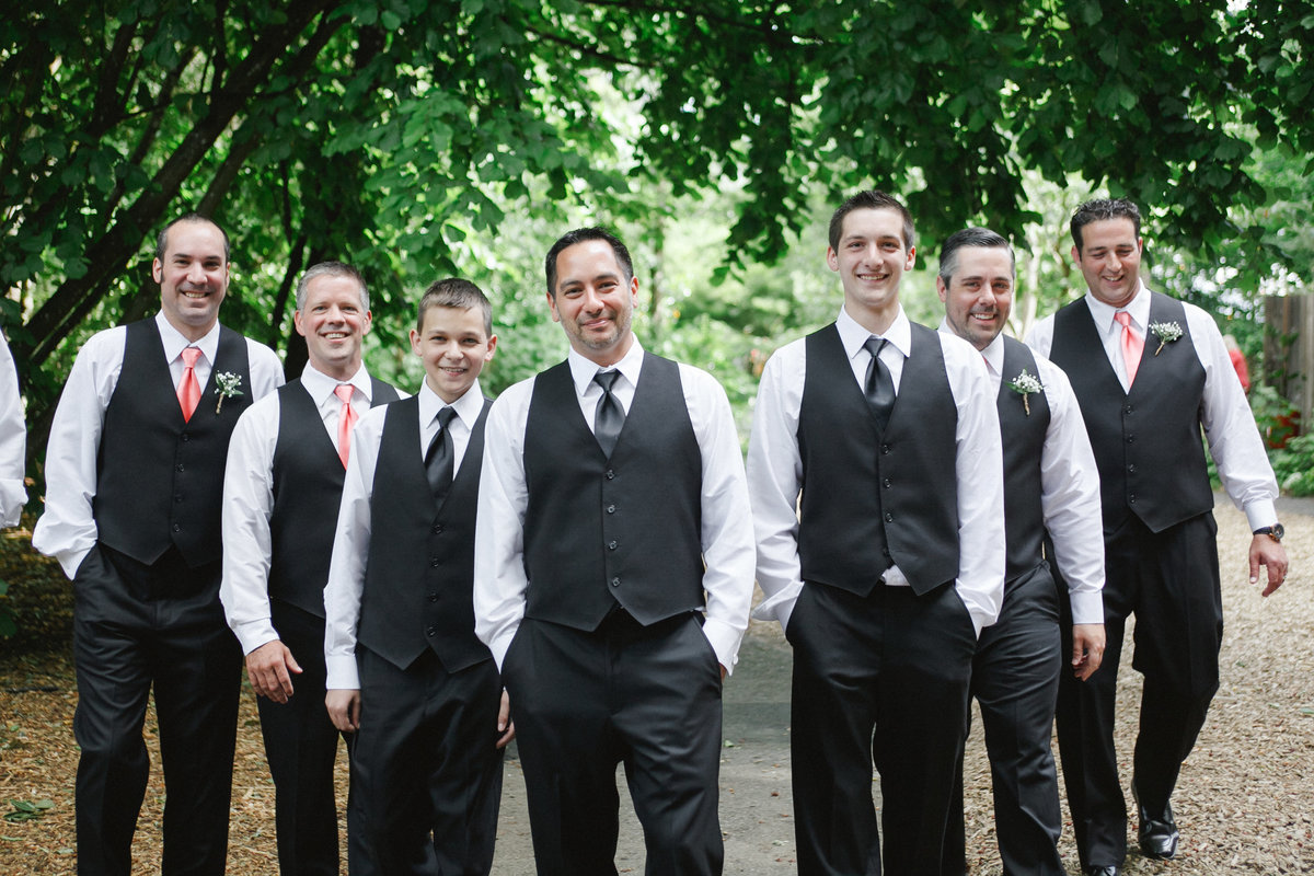 Portrait of OR  groom & groomsmen  in black vests