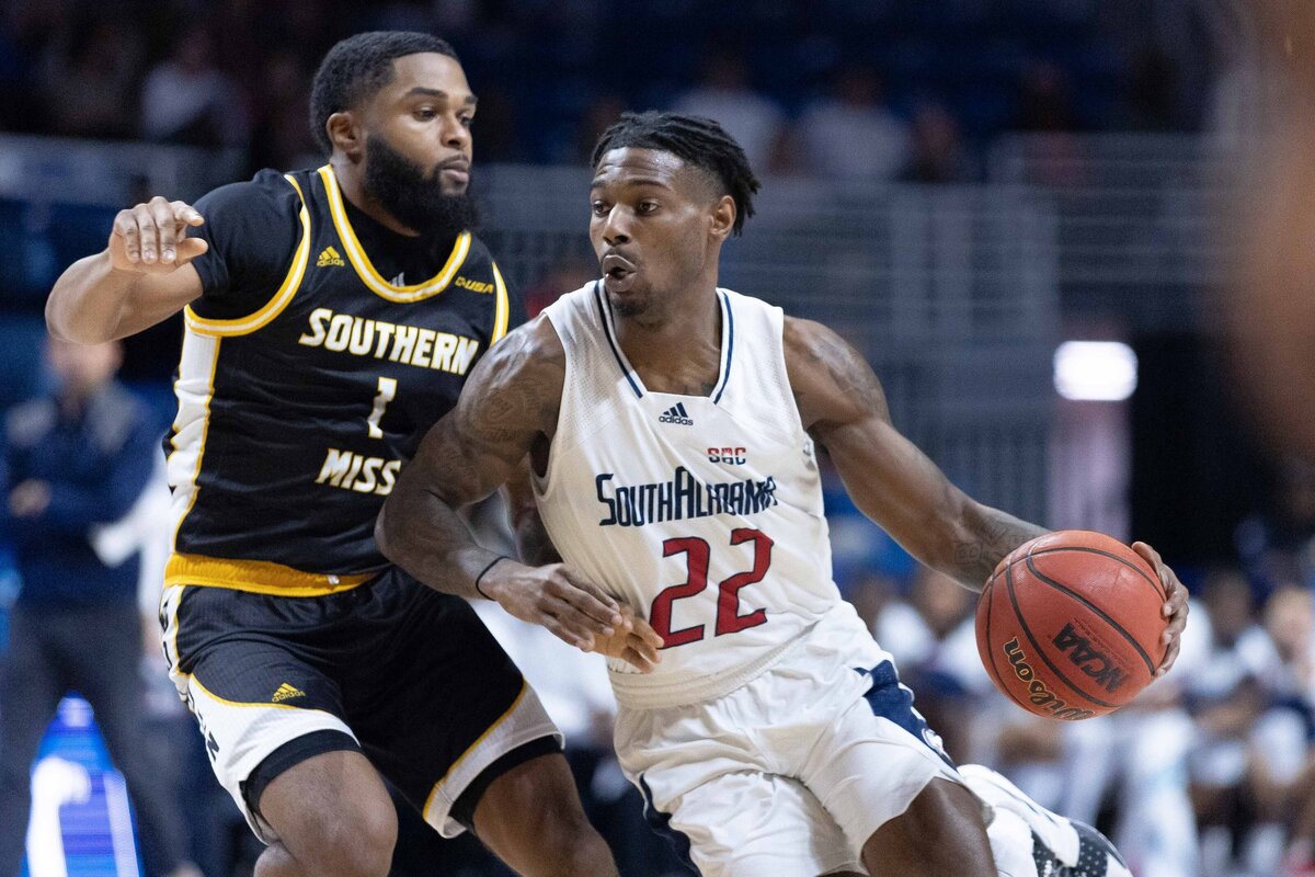 Jay Jay Chandler of South Alabama drives the ball against Southern Miss.