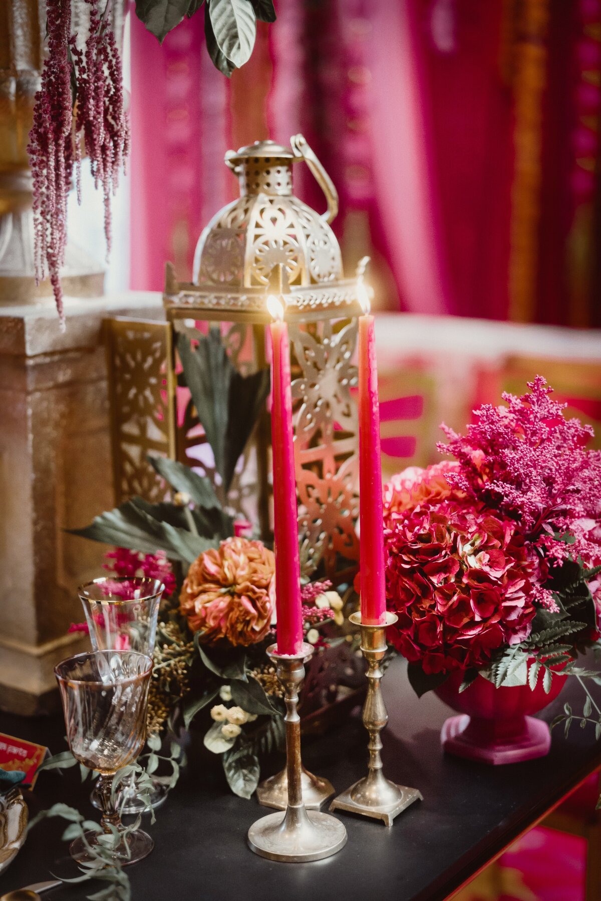 red-pink-orange-gold-sangeet-decor-flowers-19