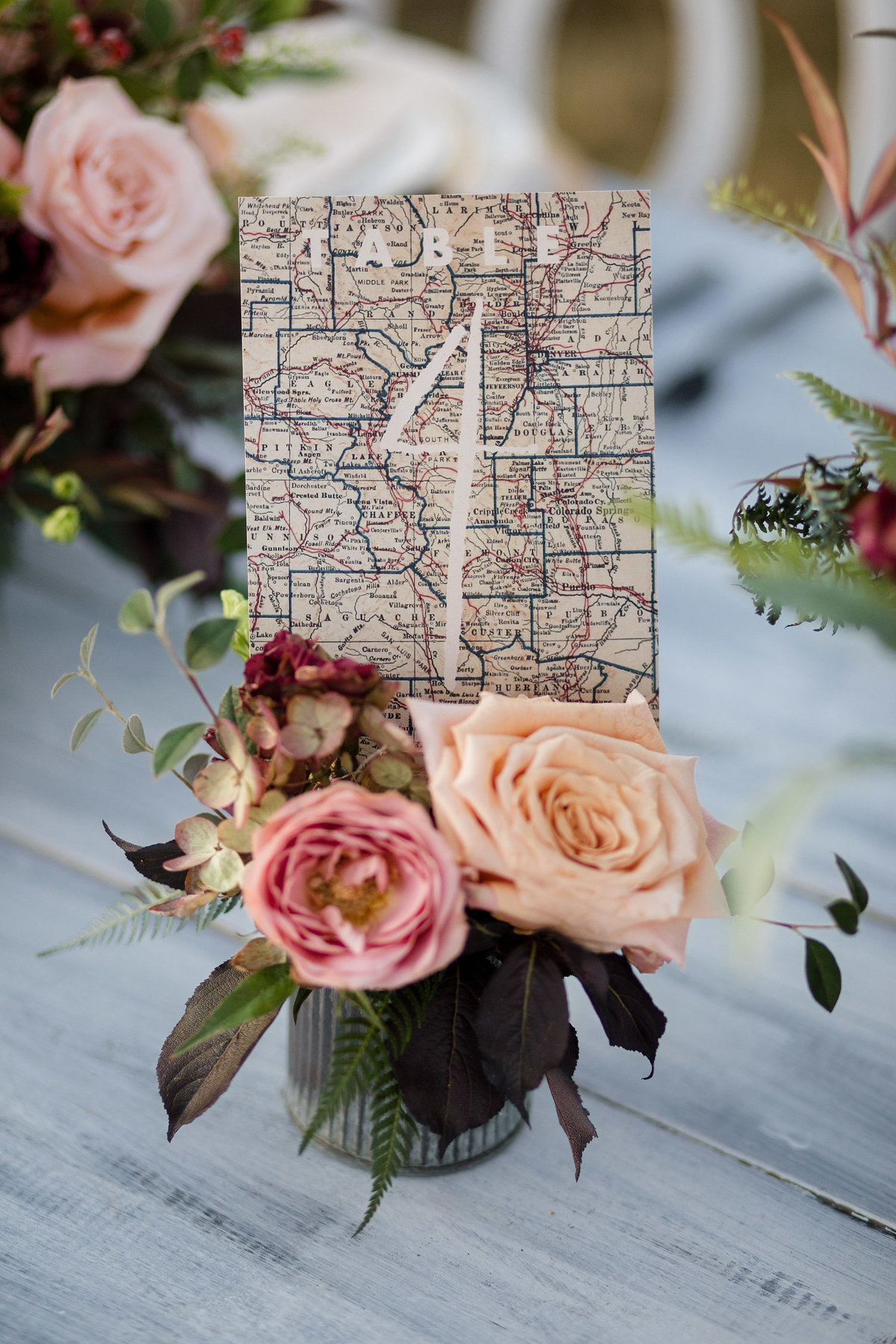 Everett Ranch Weddings  Lucky Onion Stationery Stationary Table Card Vintage Map Salida Colorado Flowers Collegiate Peaks Rustic Ranch Mountain Wedding 015