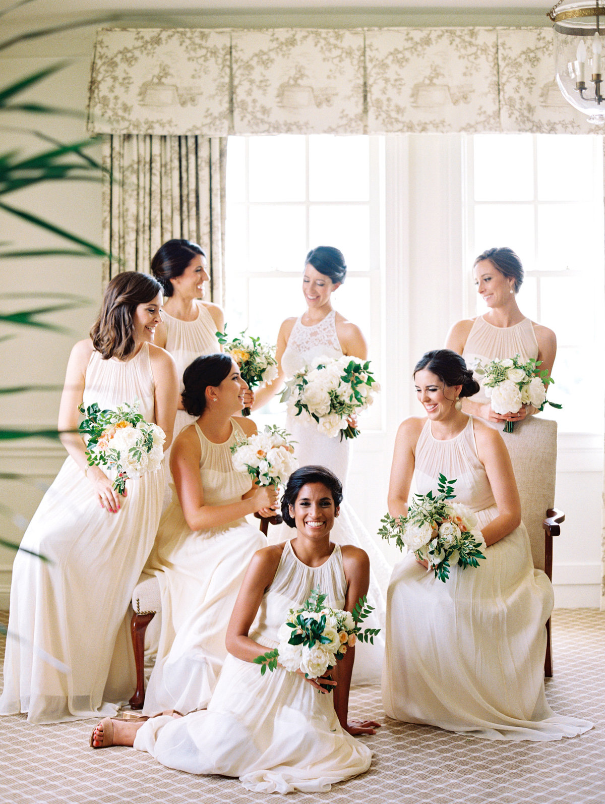 Bridesmaids in Cream Dresses Washington DC Wedding © Bonnie Sen Photography