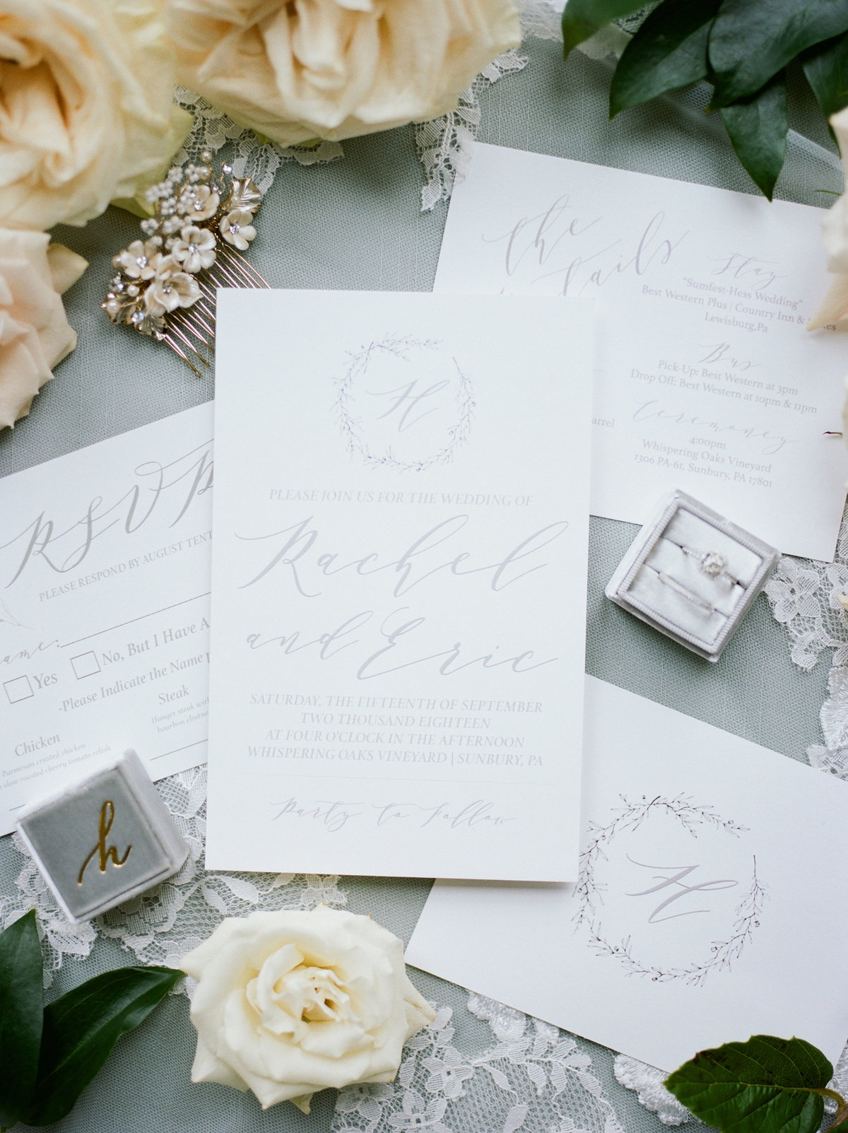 classic and elegant white wedding invitations at lancaster pennslyvannia wedding