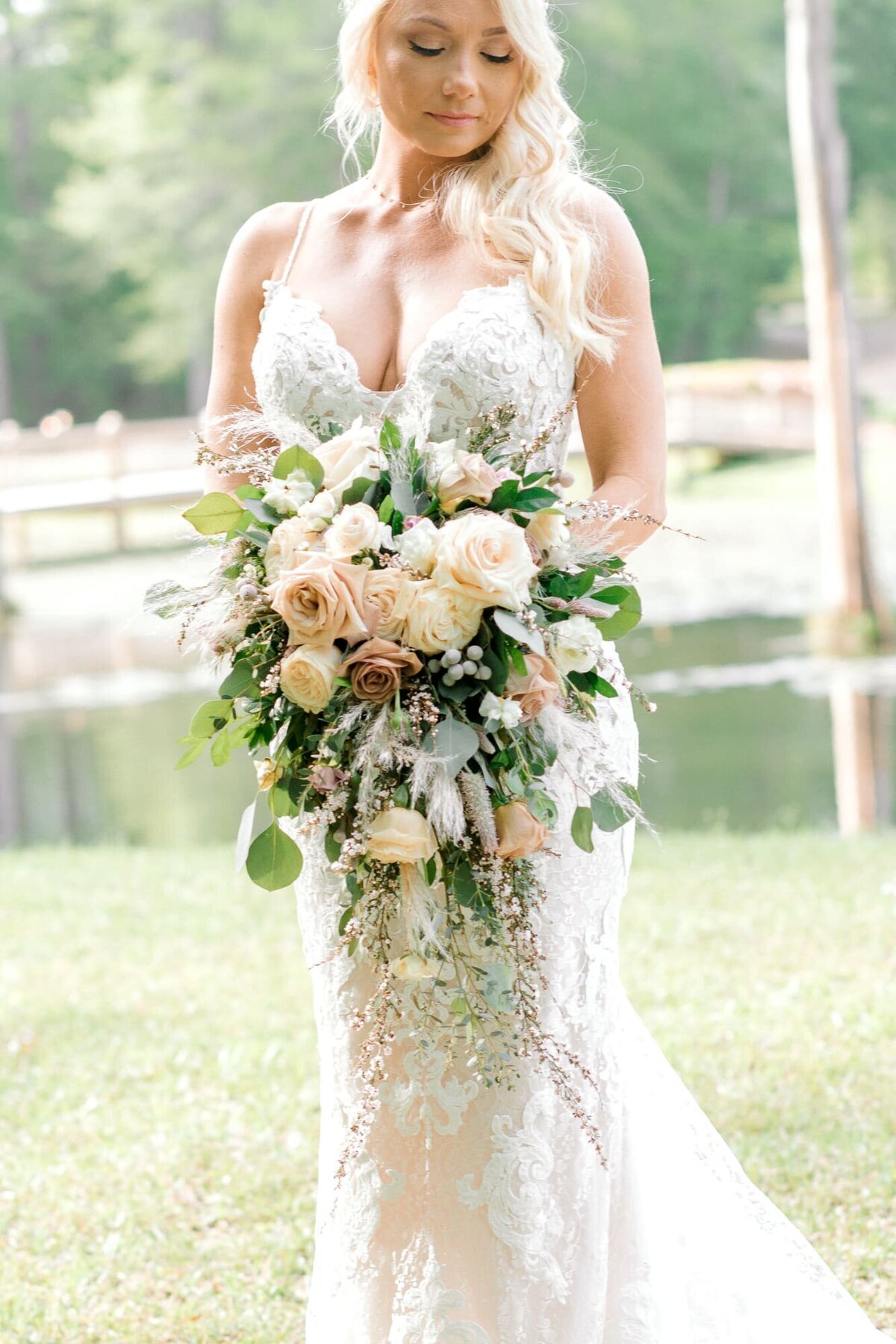 Bride holding romantic bouquet
