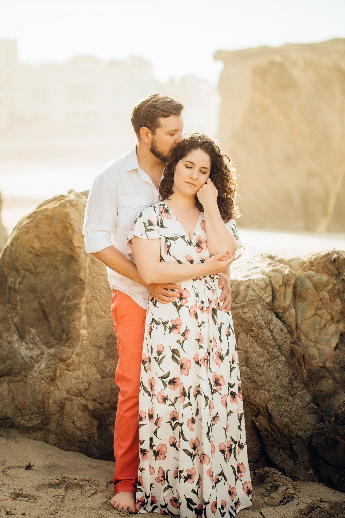 Engagement Photograph Of  Man And Woman With Their Eyes Closed Los Angeles