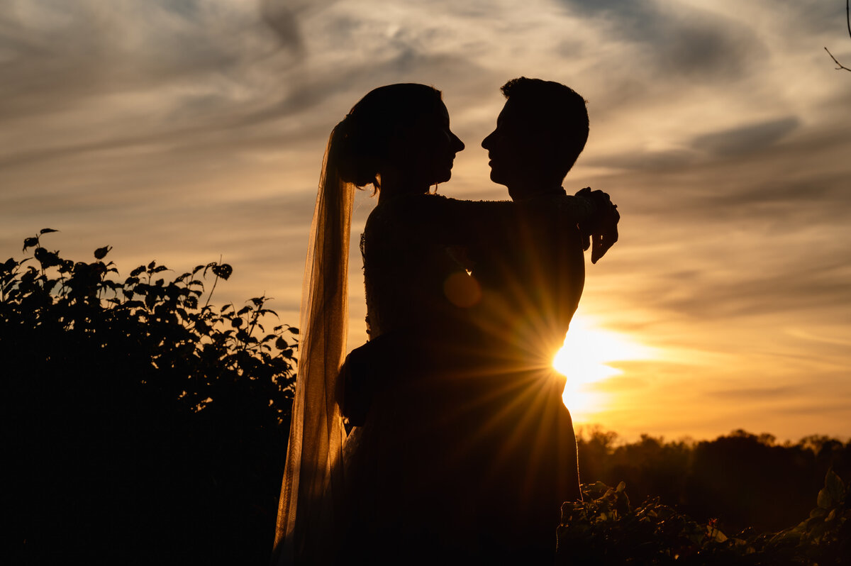 Bride and groom at Sunset at Independence Grove in Libertyville, IL