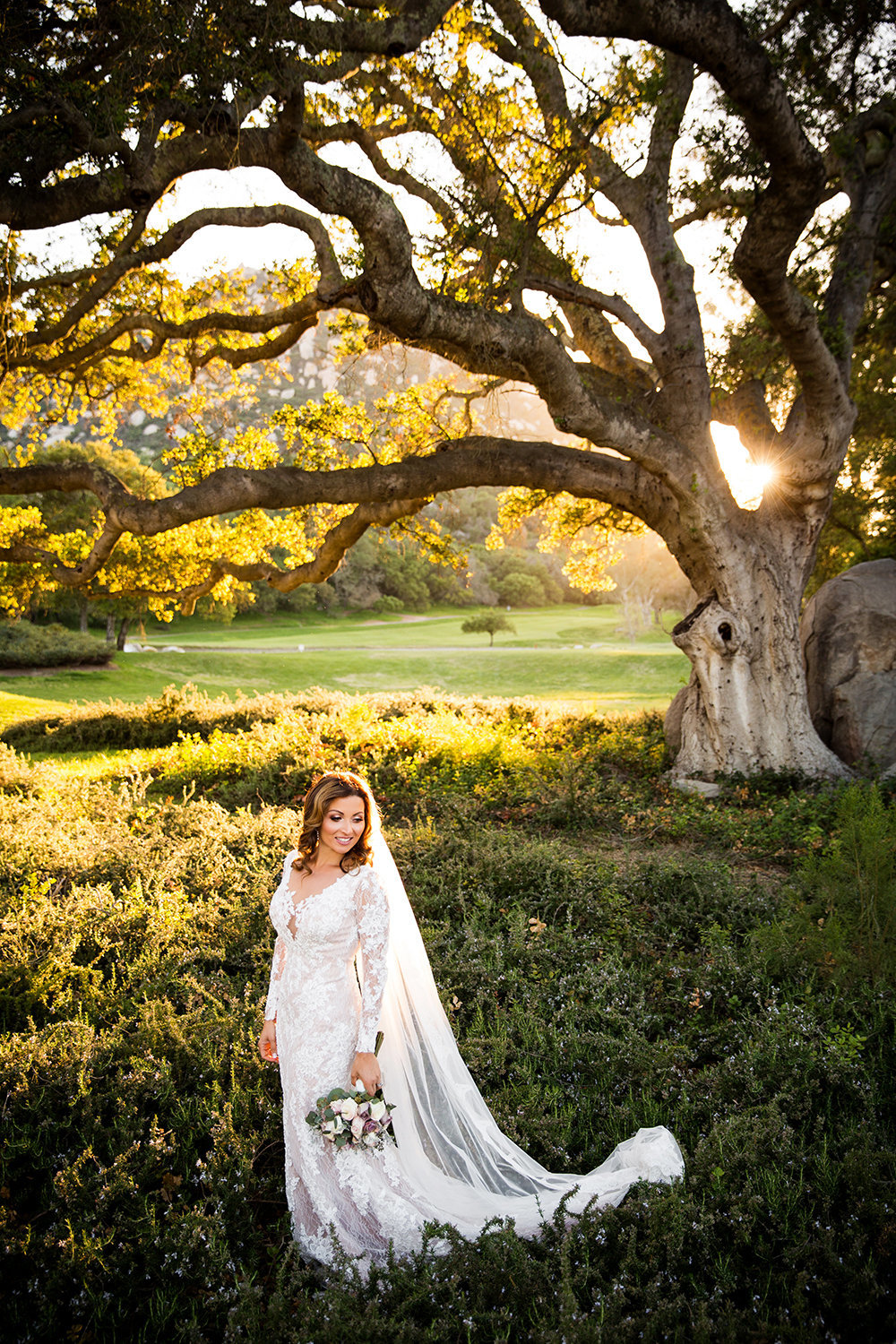 Mt Woodson wedding photod bride outdoors under tree