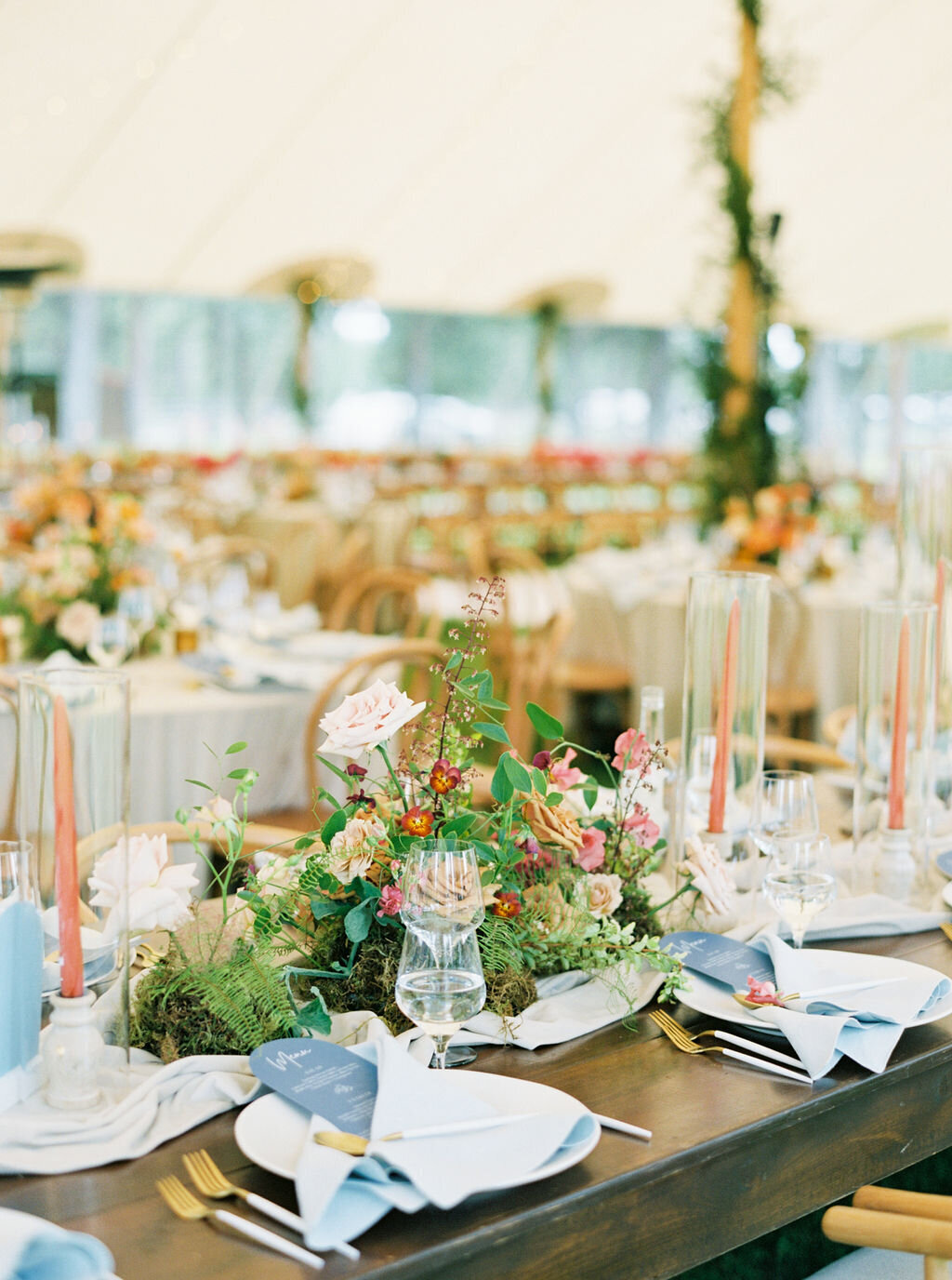 Blue and Orange Wedding Reception Tablescape