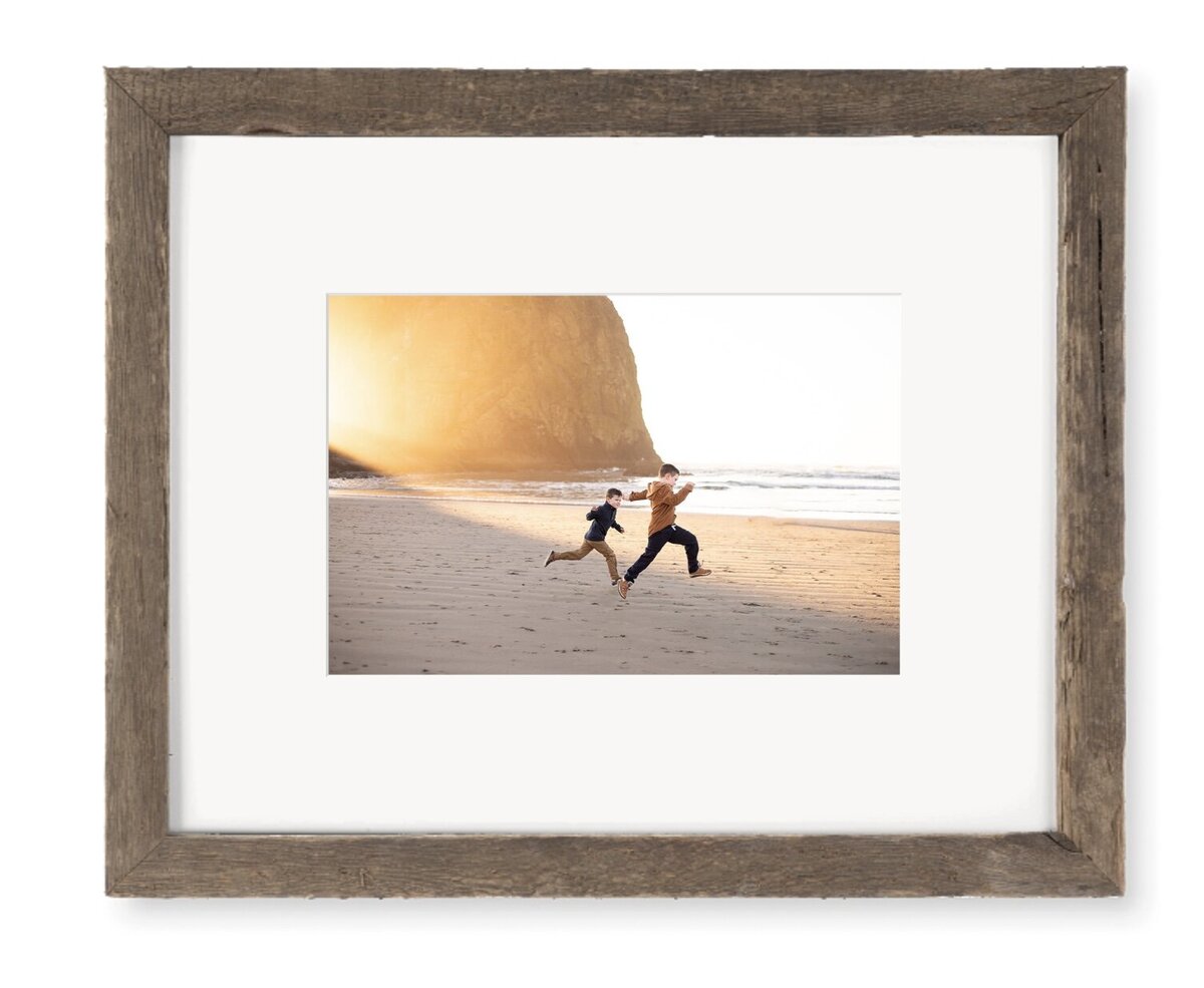 Vancouver family photographer showcases matted framed print with barn wood frame.