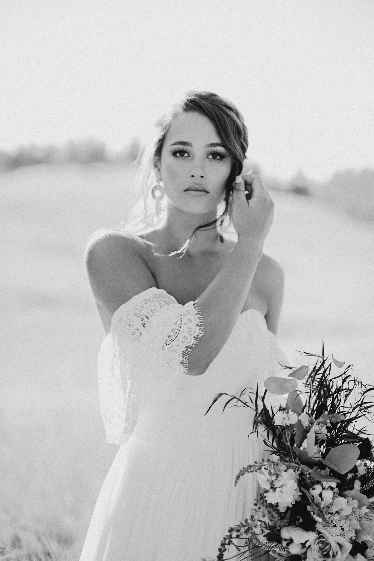 Portrait of the bride, photographed in open fields in Montana, photographed by Sweetwater.