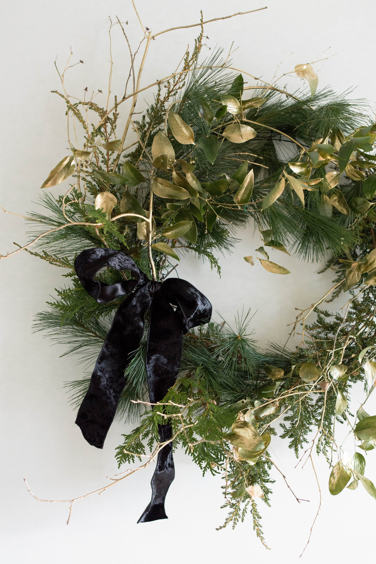Gilded Christmas Wreath Gold Black Ribbon