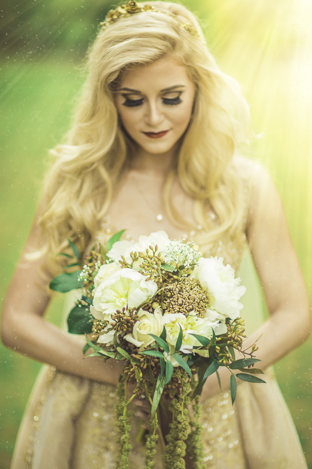 Wedding Photograph Of Woman Looking at Her Bouquet Los Angeles