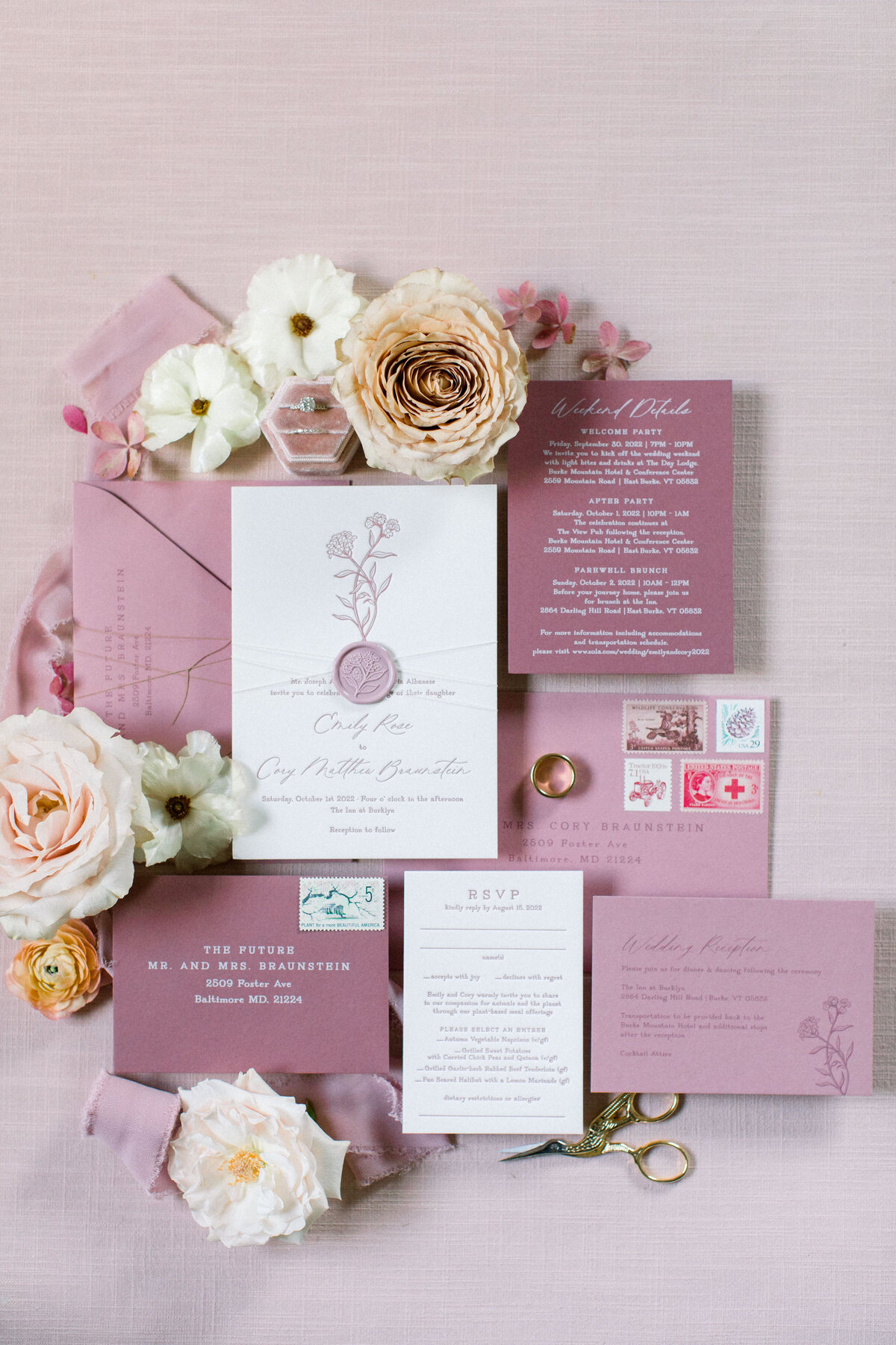 Blush and rose wedding invitations