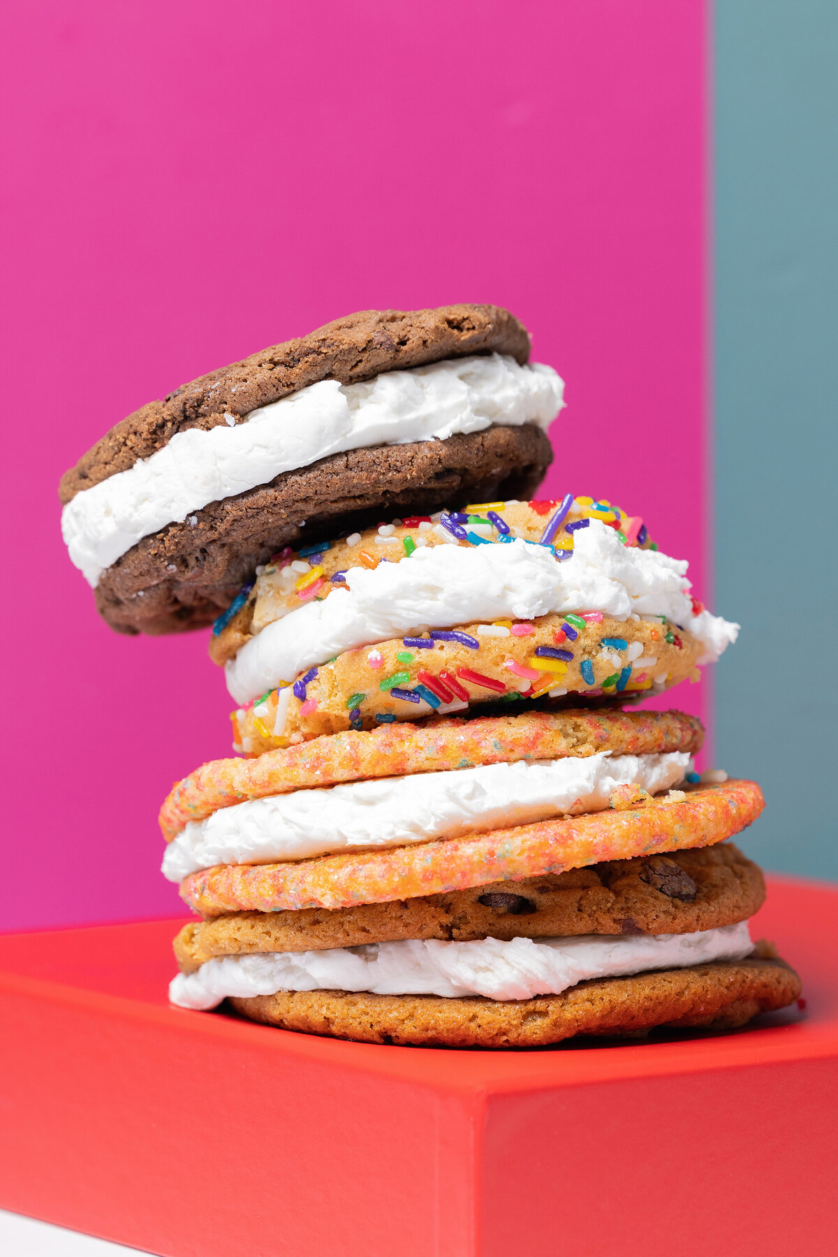 A stack of cookie sandwiches