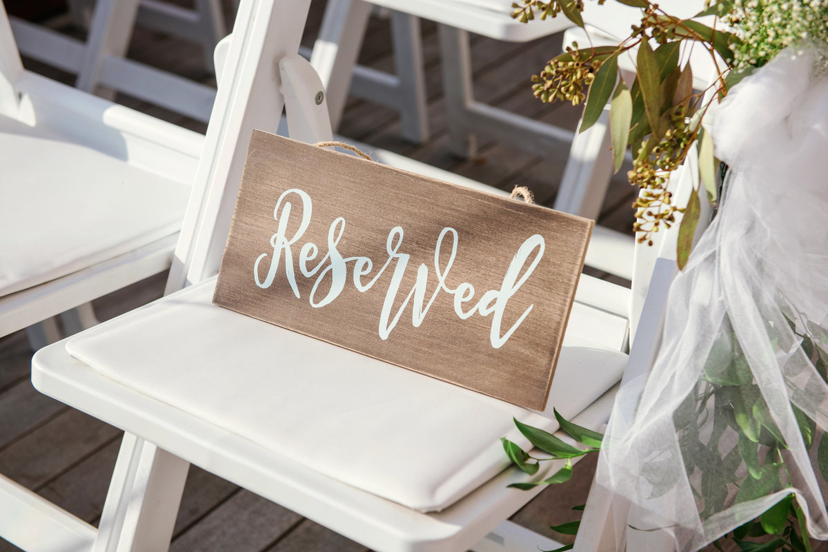 Reserved sign at a ceremony at Harbor Club at Prime