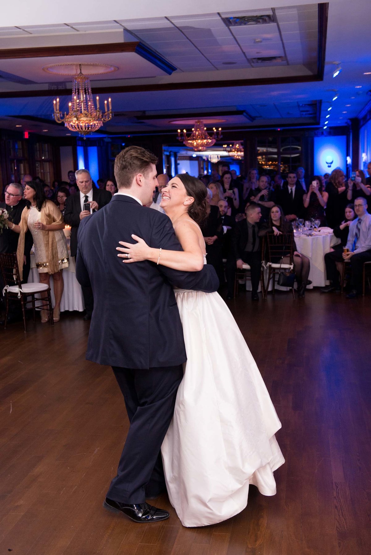 Bride and groom slow dancing at The Mansion at Oyster Bay