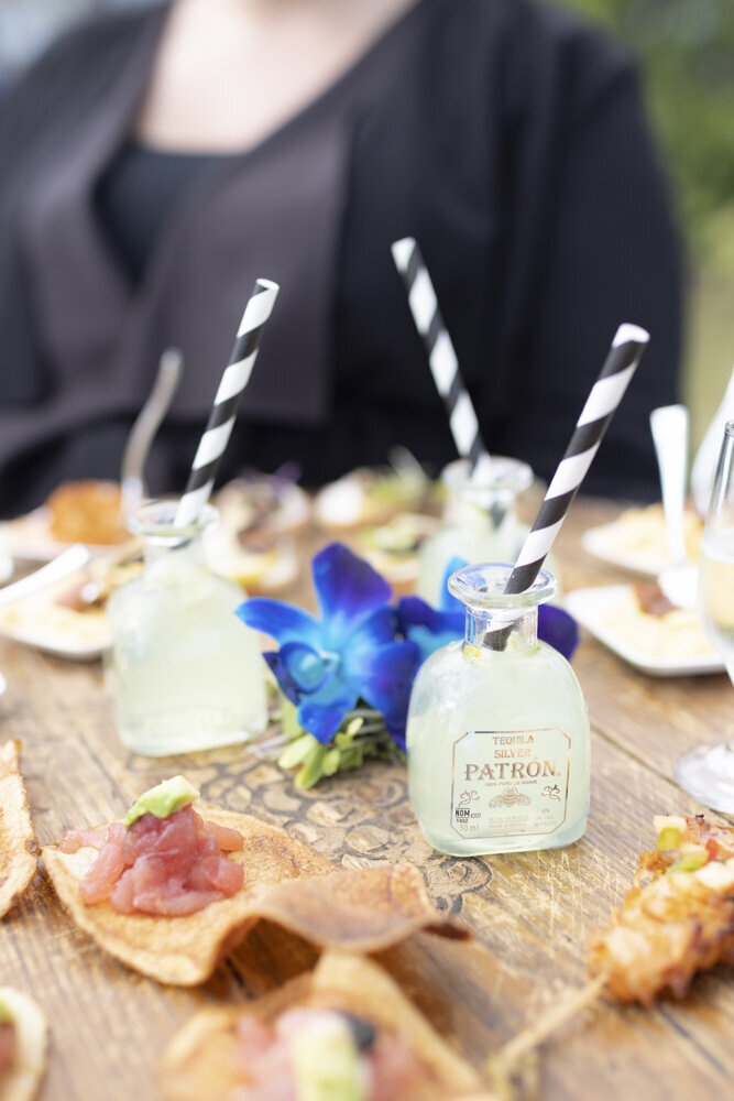 photo of drinks and appetizers at wedding cocktail hour - gold shoes and wedding details - branford house wedding