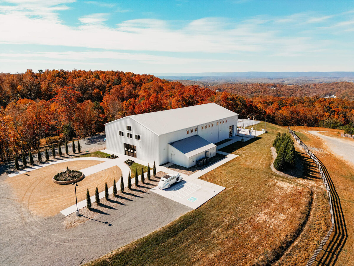 Photo of an overhead shot of the pavilion wedding venue in Tennessee Dearing the fall