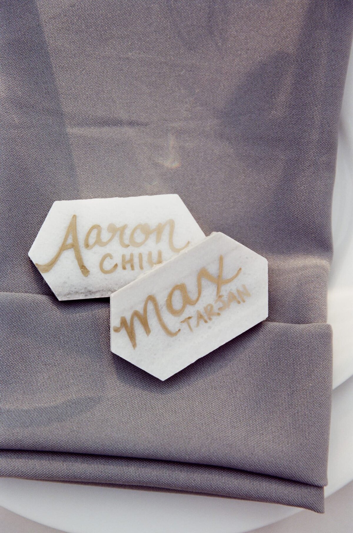 Wedding token with the names of bride and groom.