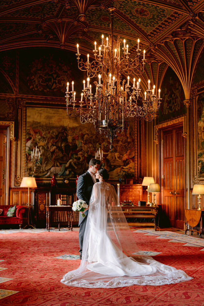 ornate wedding portrait in a castle by lancashirewedding photographer