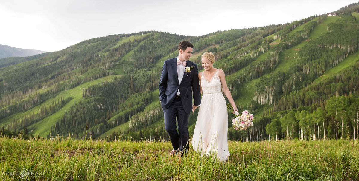 Pretty Steamboat Springs Colorado Summer Wedding on Mount Werner with Ski Slope Backdrop