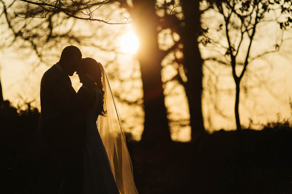 Silhouette of a wedding couple after their dusk Humanist Ceremony