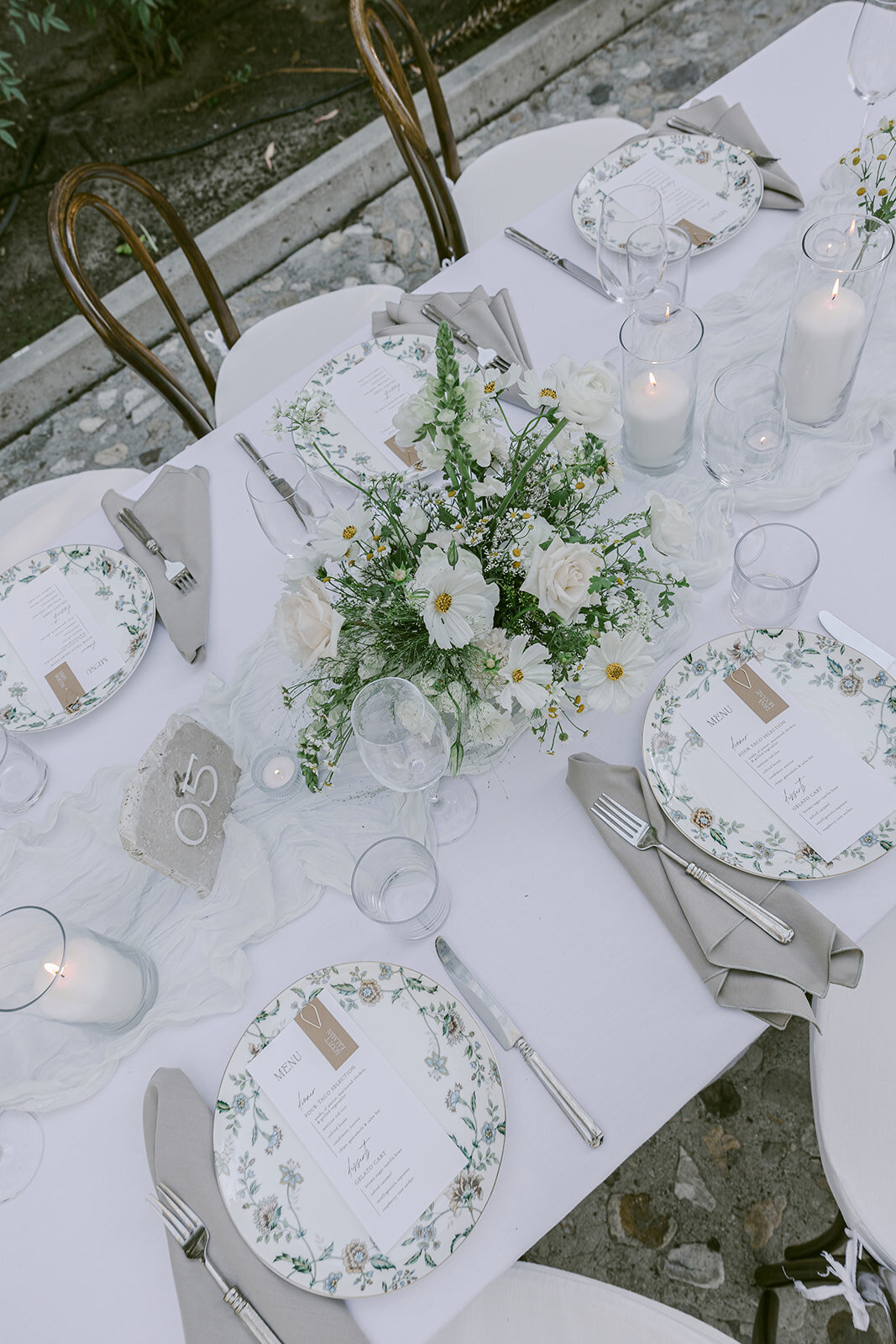 Romantic White and Minimal Wedding Tabletop. Italian Inspired at Hummingbird Nest Ranch