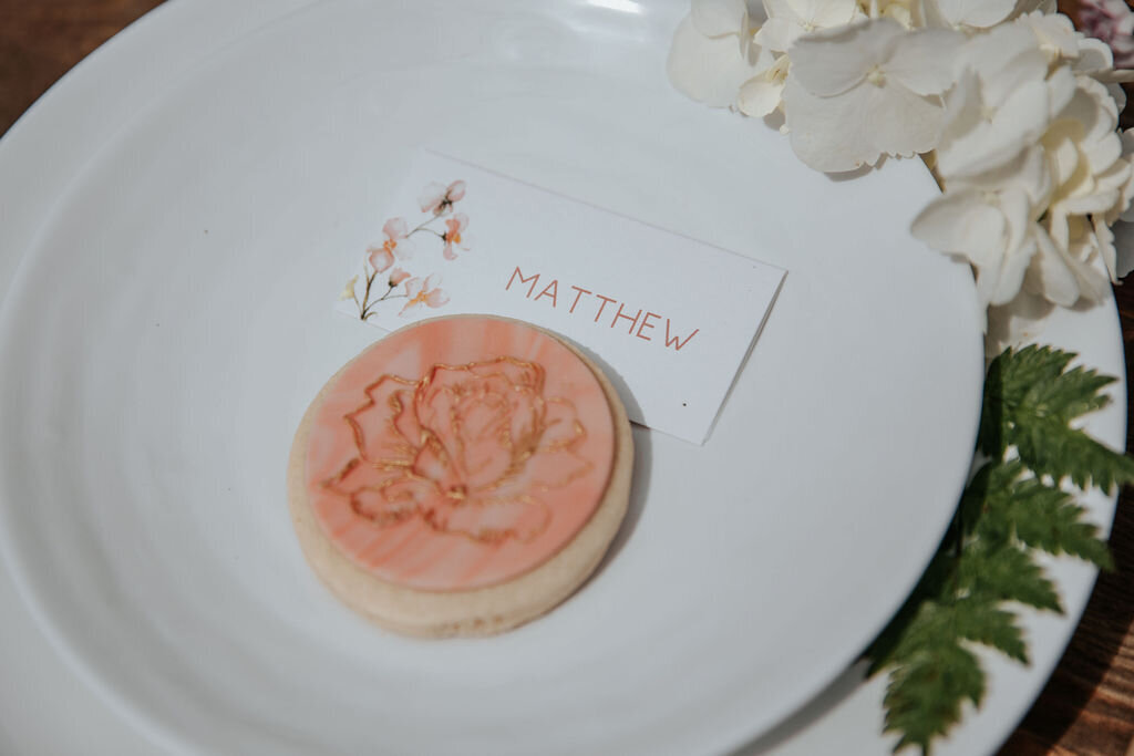 Peach wedding theme edible biscuit favours
