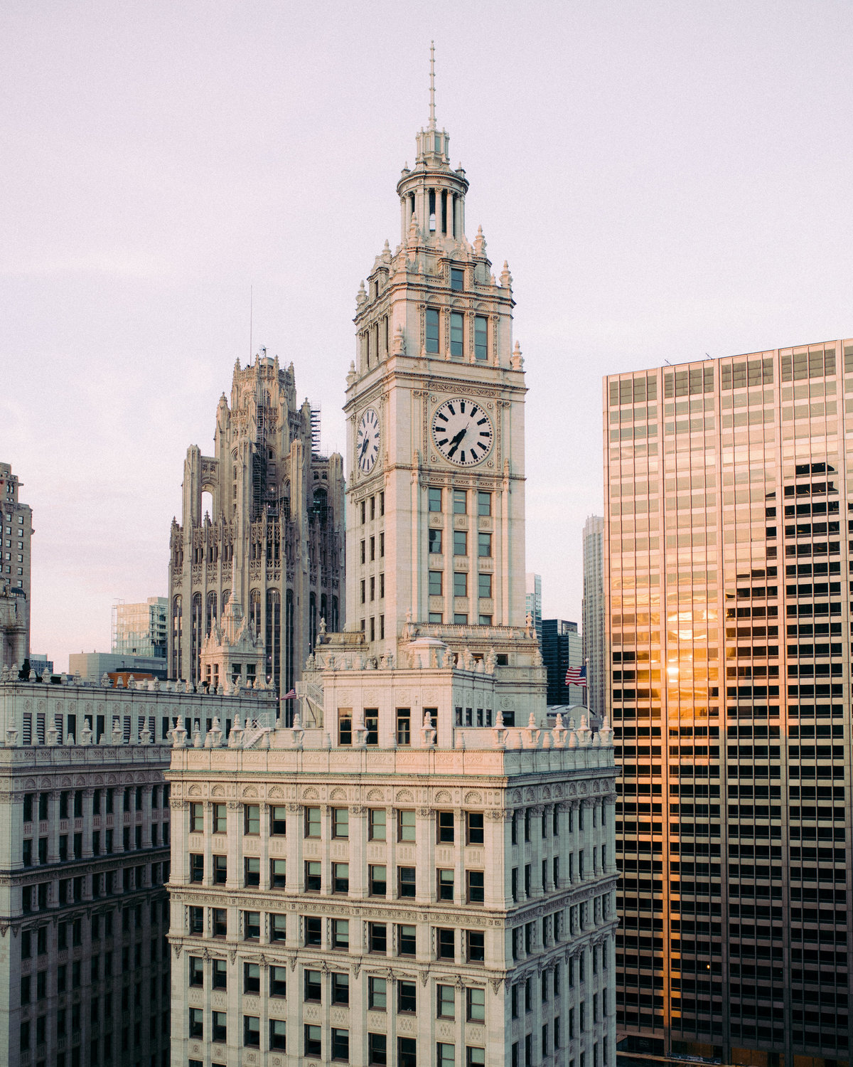 Iconic Chicago Clock Tower in Downtown Skyline