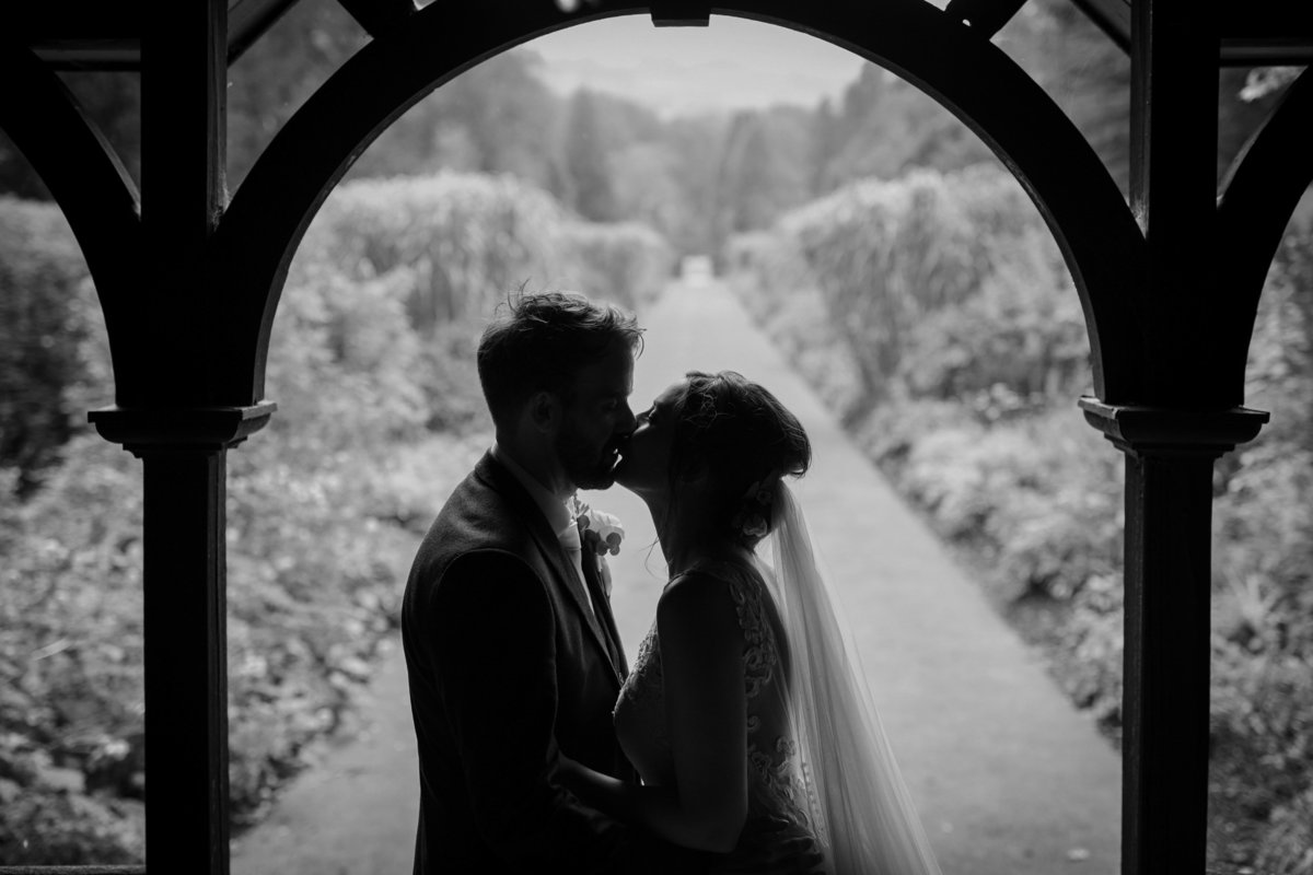 Bovey Castle black and white photo of Bride and Groom