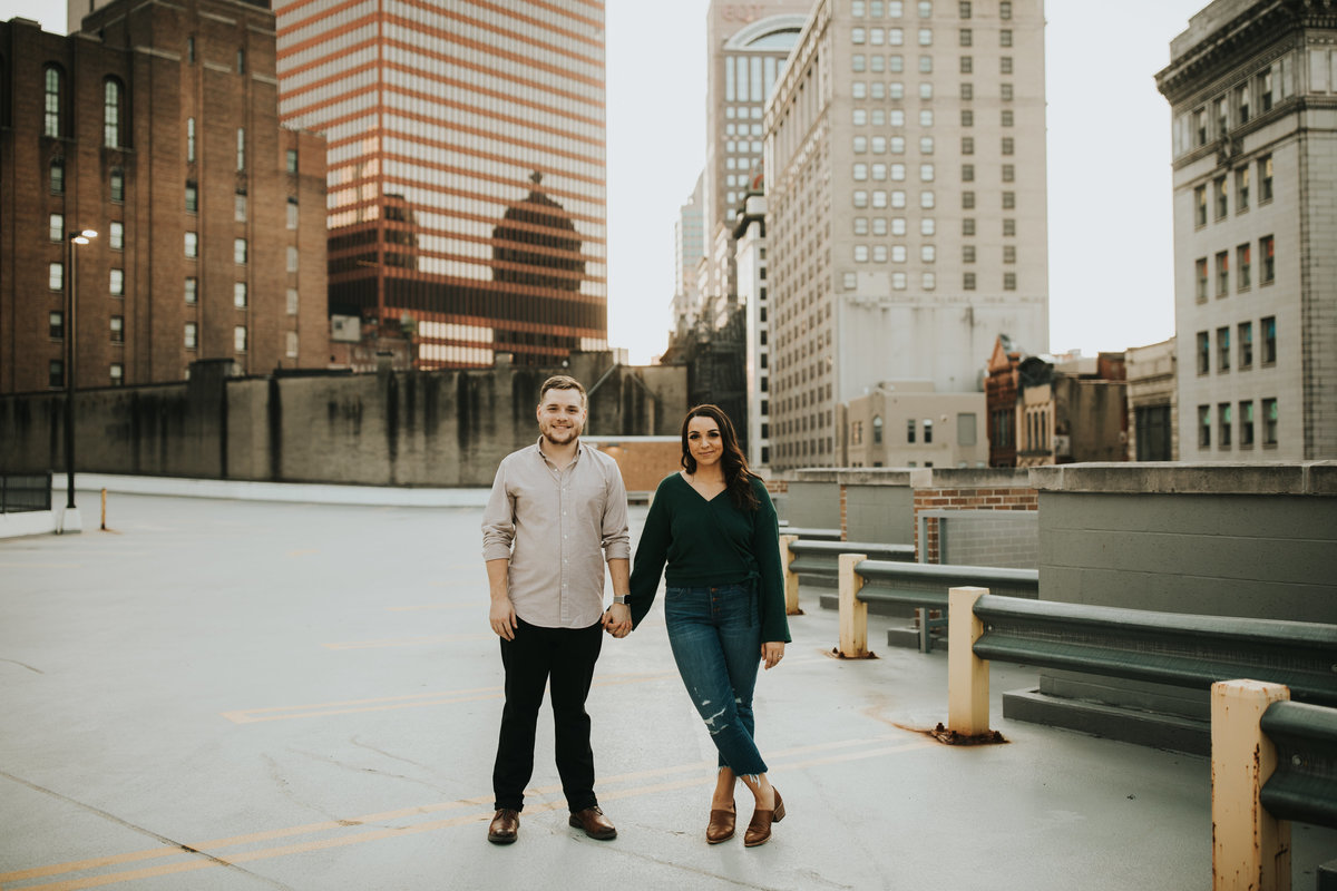 Engagement photo in Downtown Pittsburgh by Oakwood Photo.