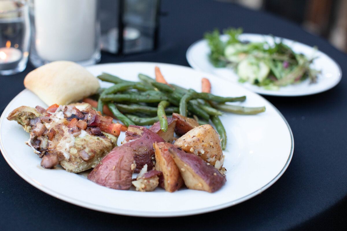 dish served at wedding includes green beans and red potatoes
